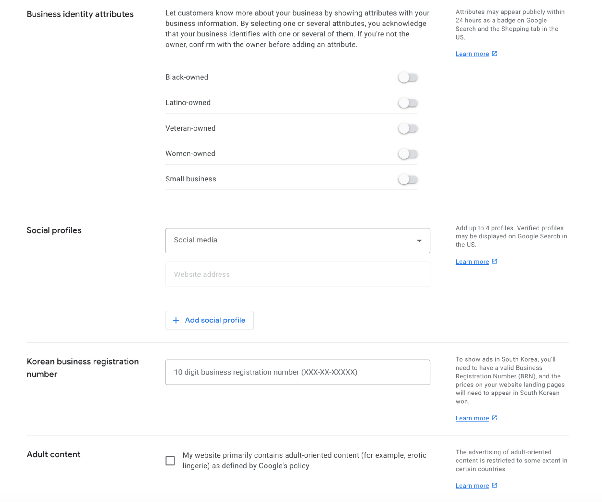 Додавання відомостей про бізнес у Google Merchant Center Next