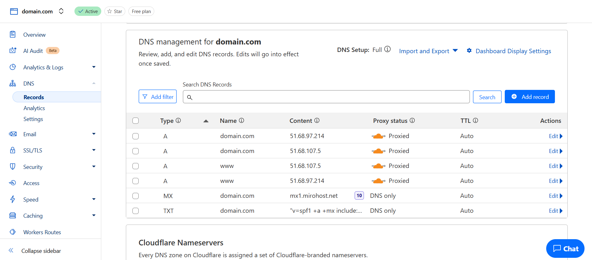 Налаштування DNS-записів у Cloudflare